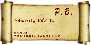 Pohorely Béla névjegykártya